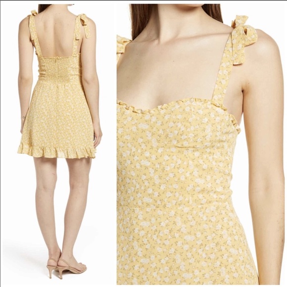 NWT REFORMATION Christine Yellow Mini Dress - Picture 2 of 7